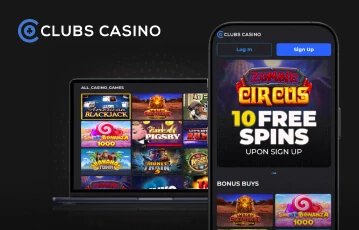 Clubs Casino mobile and laptop view